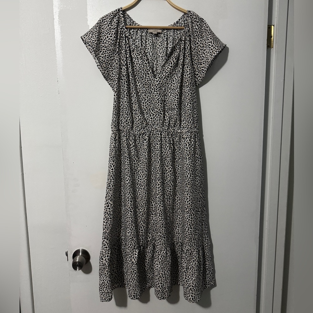 LOFT Black and White Animal Print Midi Dress